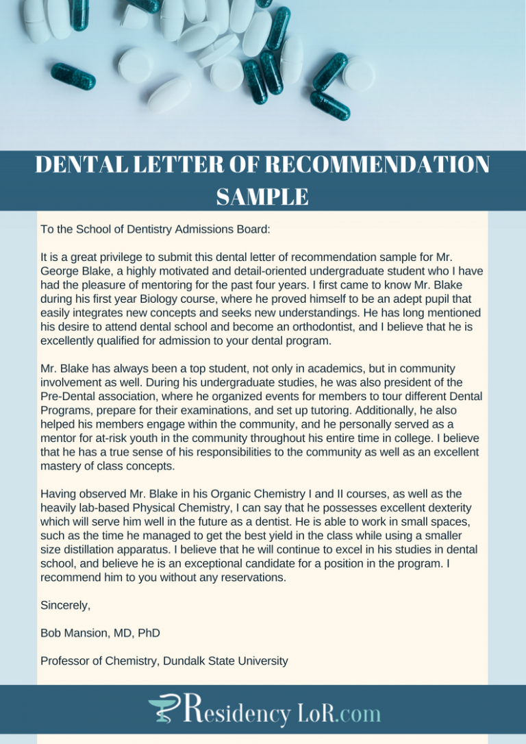 Dental Recommendation Letter—Dental Letter of Recommendation